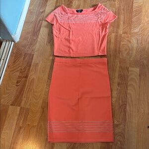 Bebe Coral Striped Two-Piece skirt Set